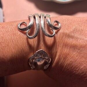 International Sterling Wild Rose Silver Fork Cuff Bracelet Vintage Upcycled